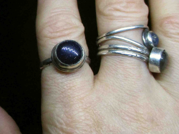 Handmade Blue Goldstone Ring Size 6.5 Set in 925 Sterling Silver Galaxy Ring wit