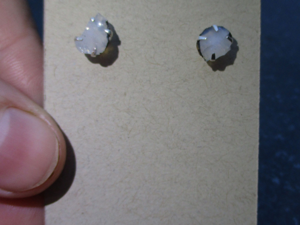 Raw Opal Stud Earrings in Sterling Silver 8 mm Rough White Opal October Birthsto