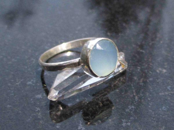 Handmade Blue Chalcedony Silver Ring in Size 6 with Natural Blue Gemstone Round