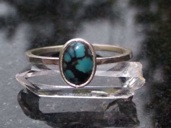 Turquoise Sterling Silver Stacking Ring in Size 8 December Birthstone Handmade G