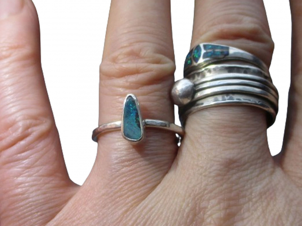 Boulder Opal Ring 925 Sterling Silver Handmade Size 6 Rings for Women Point Quee