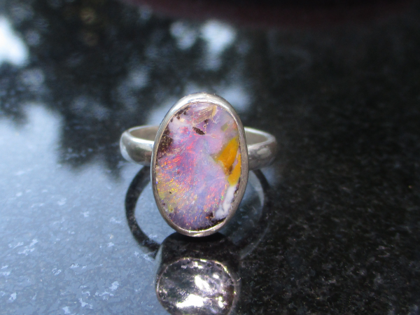 Handmade Boulder Opal Ring 925 Sterling Silver Oval Natural Australian Opal Size