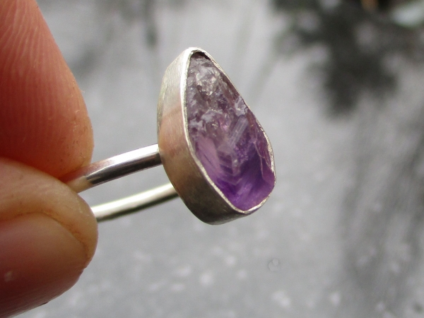 Handmade Raw Amethyst Sterling Silver Ring Size 6.5 February Birthstone Crystal