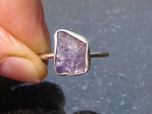 Raw Tanzanite Ring in US Size 9 Set in 925 Sterling Silver, Natural Purple Cryst