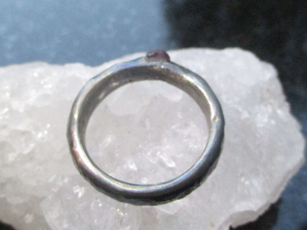 Handmade Ruby Crystal Ring Cast in 925 Sterling Silver Size 8 1/4 Ring with Text
