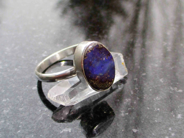 Handmade Boulder Opal Ring Size 7 Sterling Silver Natural Blue Australian Opal i