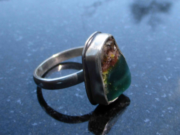Handmade Indonesian Wood Opal Ring Set in 925 Sterling Silver Size 10  Opalized