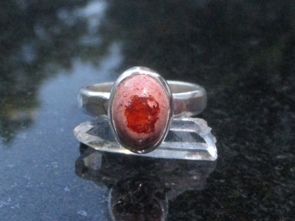 Fire Opal Ring 925 Sterling Silver Mexican Opal Red Stone Size 8 Matrix Boulder