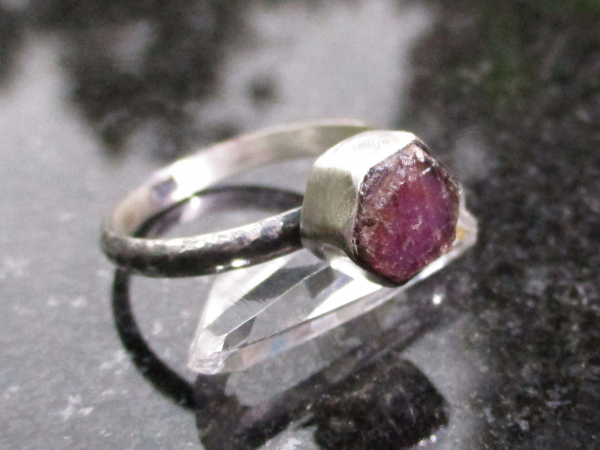 Handmade Size 8 Handmade Raw Ruby Crystal Stacking Ring in Sterling Silver With