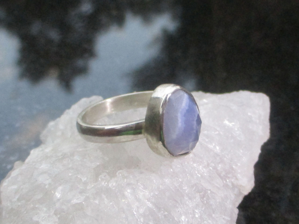 Blue Lace Agate Ring 925 Sterling Silver Size 6.5 Natural Agate Gemstone Handmad