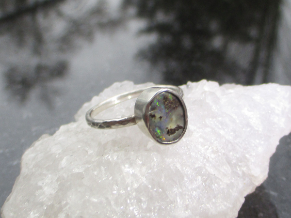 Boulder Opal Ring Handmade with Australian Opal set in Sterling Silver Size 6 St