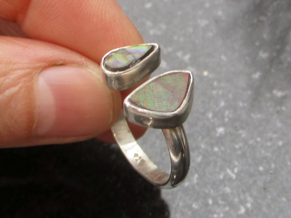 Handmade Ammolite Ring Sterling Silver Size 8 Adjustable Fossil Rings for Women