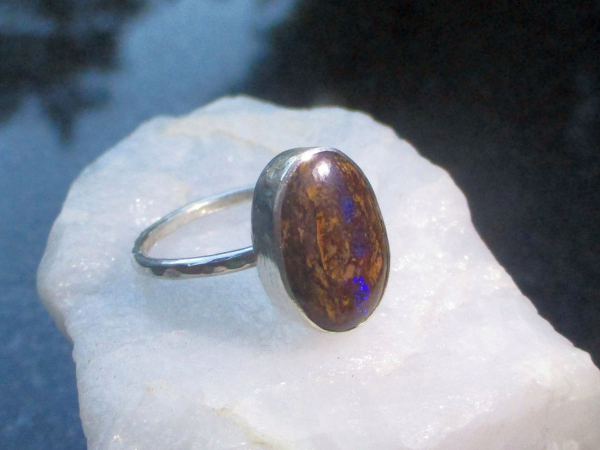 Boulder Opal Ring Sterling Silver Size 7 Handmade with Natural Australian Opal i