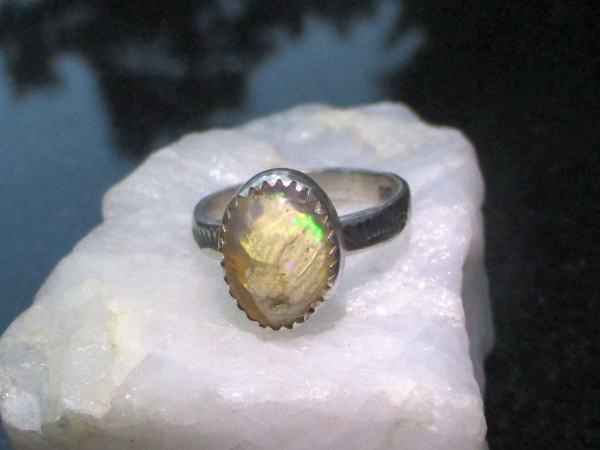 Handmade Mexican Opal Ring * Made with a oval shaped Clear Cantera Opal with som