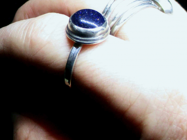 Handmade Blue Goldstone Ring Size 6.5 Set in 925 Sterling Silver Galaxy Ring wit