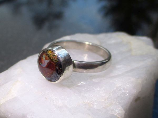 Handmade Australian Boulder Opal Ring * Made with a round Australian boulder Opa