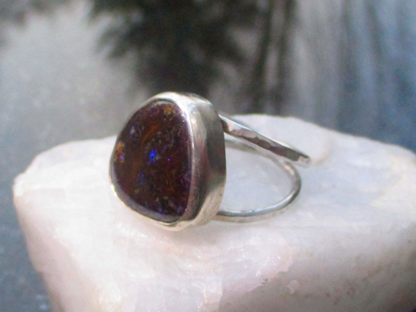 Boulder Opal Ring 925 Sterling Silver Natural Australian Boulder Opal Size 8 Han