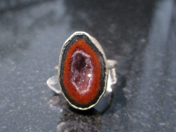 Handmade Druzy Geode Statement Ring Sterling Silver US Size 7.5 Natural Quartz T