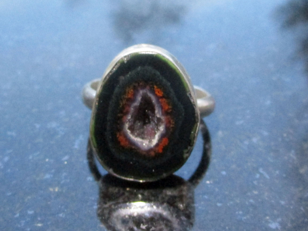 Druzy Geode Ring in Sterling Silver Size 8 Black Tabasco Geode Gemstone Jewelry