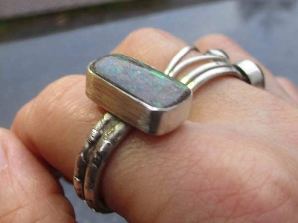 Boulder Opal Ring Statement 925 Sterling Silver Australian Opal Handmade Rings f