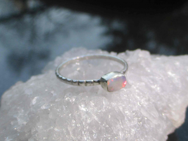 Crystal Opal Stacking Ring Sterling Silver with Natural Australian Opal Size 6