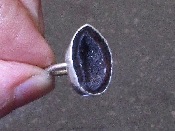 Geode Ring in Sterling Silver Size 7 Black Druzy Tabasco Geode Gemstone Jewelry