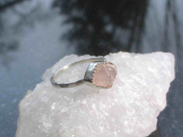 Pink Morganite Silver Ring Size 6 Sterling Silver Pink Crystal Stacking Ring Han