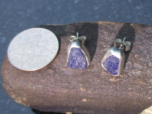 Handmade Tanzanite Crystal Studs in 925 Sterling Silver Natural Purple Stone Stu