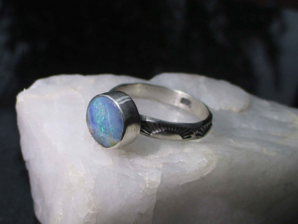 Handmade Boulder Opal Stacking Ring Size 7 Sterling Silver with Natural Australi