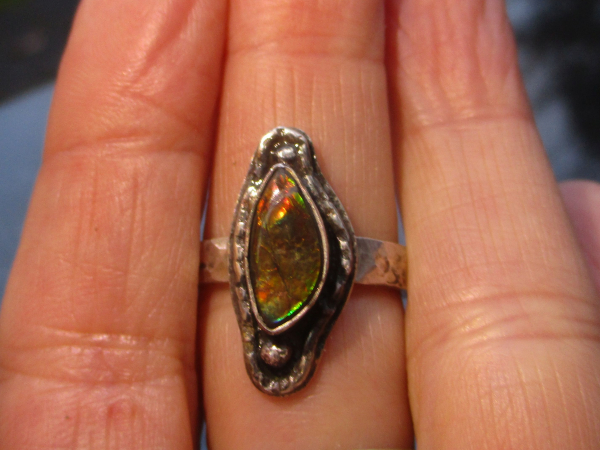 Handmade Ammolite Silver Ring 925 Sterling Silver Natural Fossil Ammonite Handma