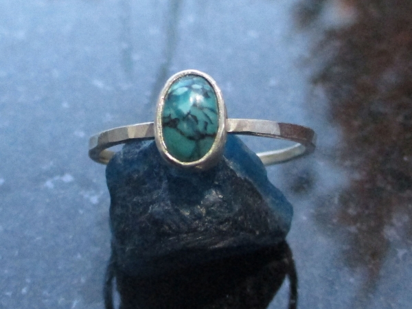 Turquoise Sterling Silver Stacking Ring in Size 9 December Birthstone Handmade G