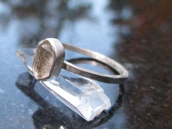 Handmade Quartz Stacking Ring in Sterling Silver Size 7 Fluorescent Crystal Ring