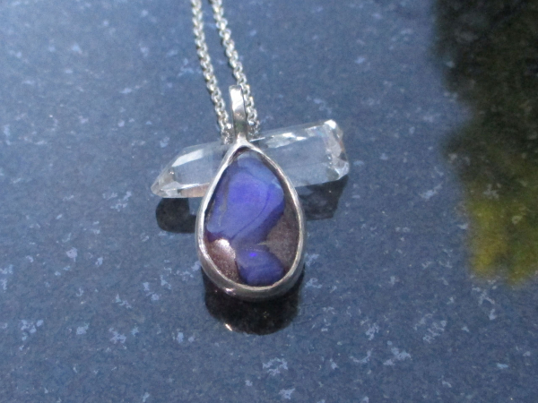 Handmade Boulder Opal Necklace with Natural Australian Opal Pendant October Birt