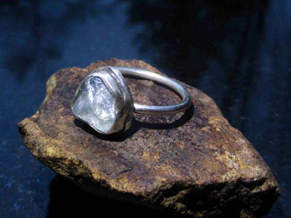 Raw Aquamarine Ring Sterling Silver Size 6.5 Handmade March Birthstone Rings for