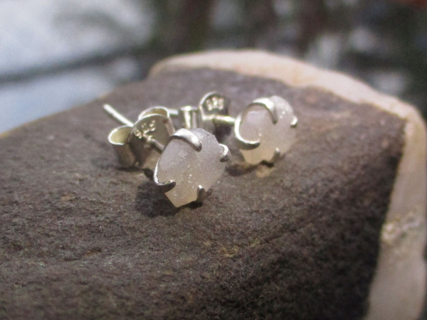 Druzy Quartz Crystal Stud Earrings in Sterling Silver 4 Prong Setting  Small 7mm