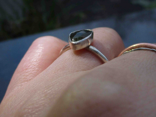 Black Fire Opal Silver Ring in Size 6 Natural Ethiopian Welo Opal Freeform Shape
