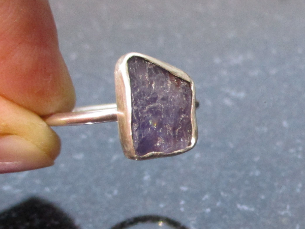 Raw Tanzanite Ring in US Size 9 Set in 925 Sterling Silver, Natural Purple Cryst