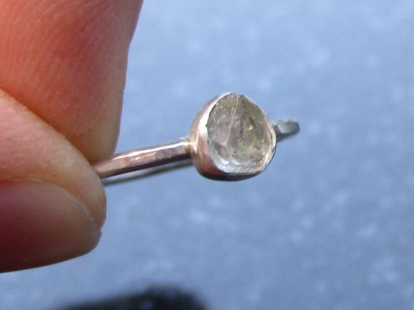 Handmade Quartz Stacking Ring in Sterling Silver Size 6 Fluorescent Crystal Ring