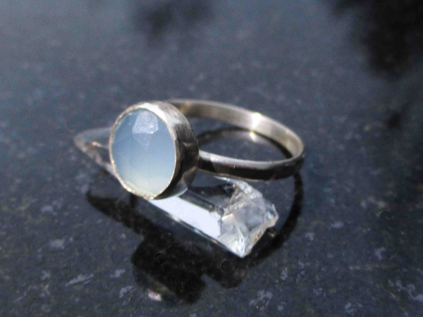 Handmade Blue Chalcedony Silver Ring in Size 6 with Natural Blue Gemstone Round