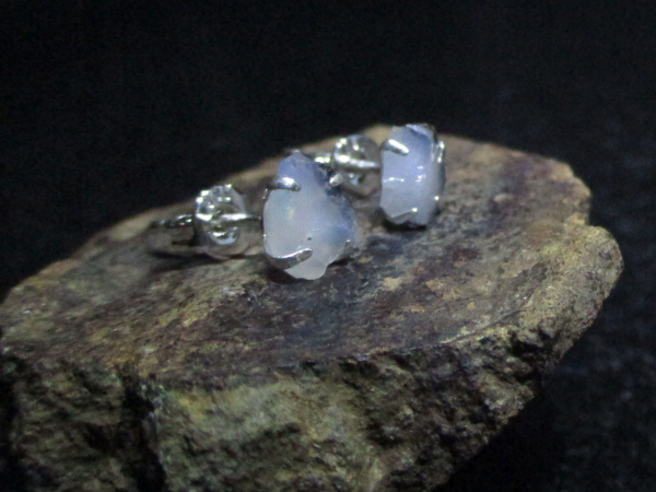 Raw Opal Stud Earrings in Sterling Silver 8 mm Rough White Opal October Birthsto