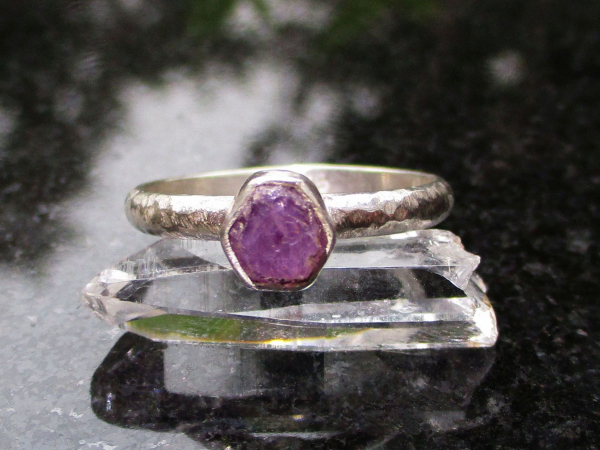 Handmade Size 6.5 Handmade Raw Ruby Crystal Stacking Ring in Sterling Silver Wit