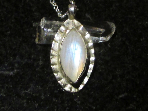 Rainbow Moonstone Necklace in Sterling Silver Blue Flash Moonstone Pendant Marqu