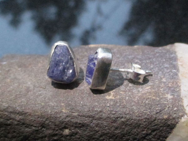 Handmade Tanzanite Crystal Studs in 925 Sterling Silver Natural Purple Stone Stu