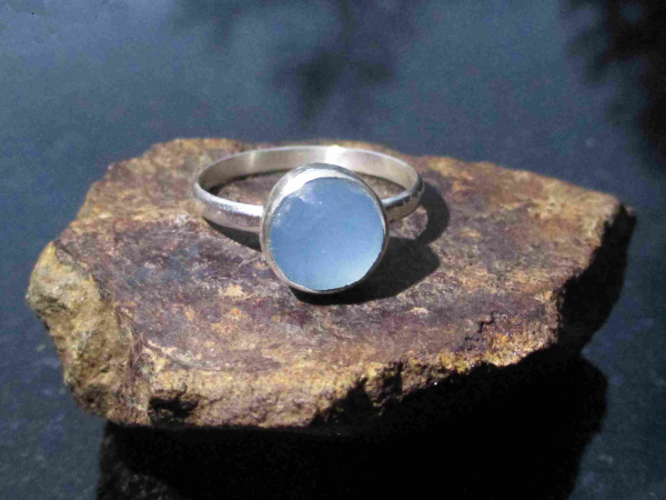 Handmade Blue Chalcedony Silver Ring in Size 6 with Natural Blue Gemstone Round