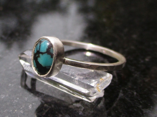 Turquoise Sterling Silver Stacking Ring in Size 8 December Birthstone Handmade G