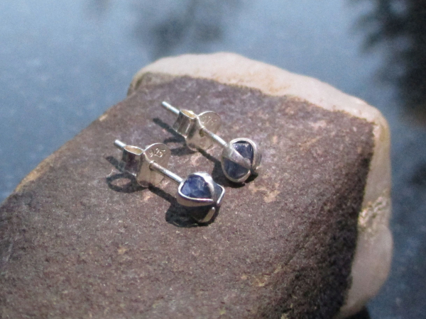 Raw Blue Sapphire Earrings Studs in 925 Sterling Silver Minimalist 5mm Small Sto