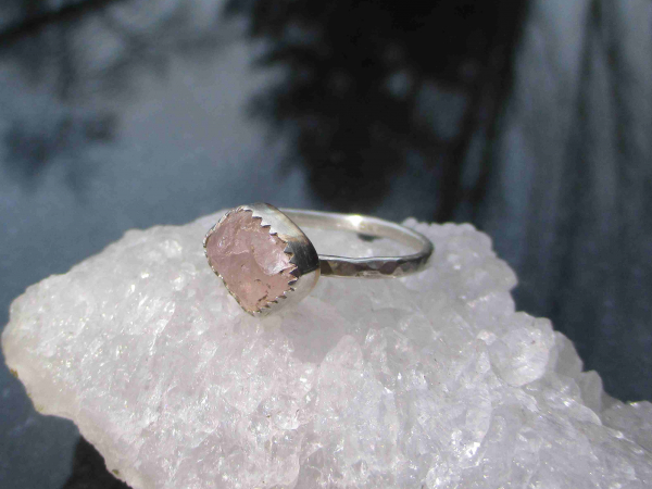 Pink Morganite Silver Ring Size 6 Sterling Silver Pink Crystal Stacking Ring Han