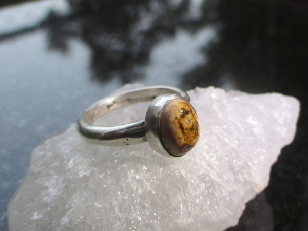 Handmade Opal Ring in 925 Sterling Silver with Natural Mexican Opal Size 7.5 Rin