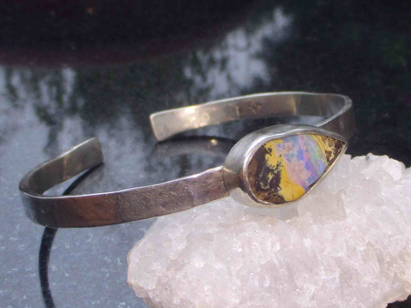 Boulder Opal Cuff Bracelet Handmade 925 Sterling Silver Australian Opal Jewelry