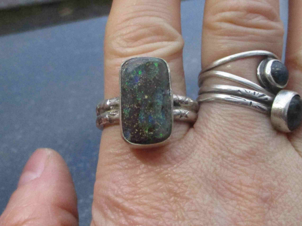 Boulder Opal Ring Statement 925 Sterling Silver Australian Opal Handmade Rings f